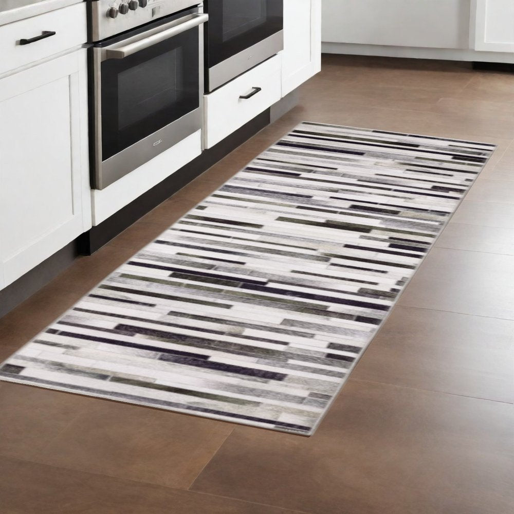 8' Gray And Charcoal Geometric Runner Rug