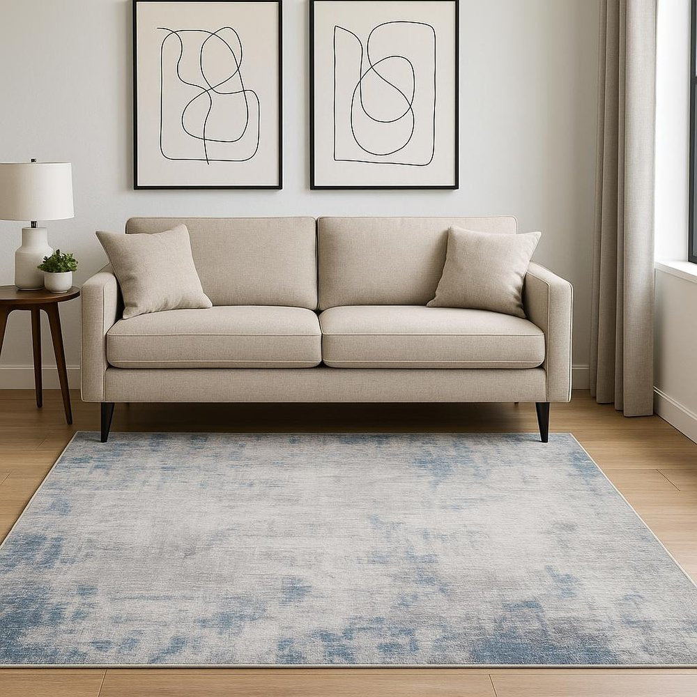 5' X 7' Grey And Blue Abstract Power Loom Stain Resistant Area Rug