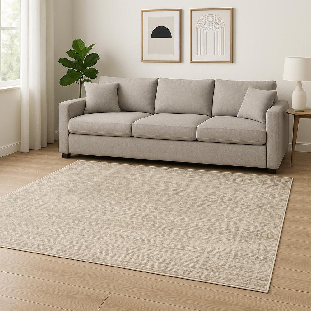 10' X 13' Beige Grey Ivory Tan And Brown Abstract Power Loom Stain Resistant Area Rug