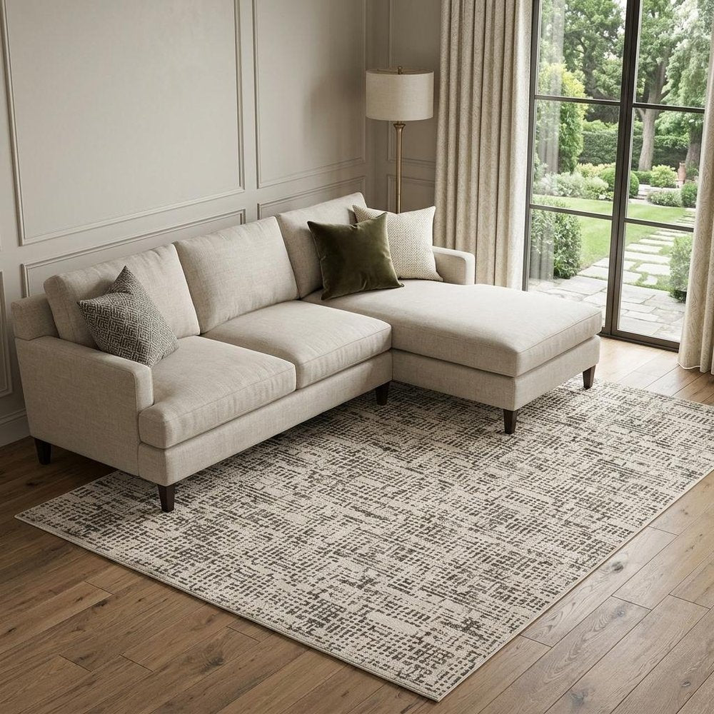 7' X 10' Ivory And Gray Abstract Area Rug