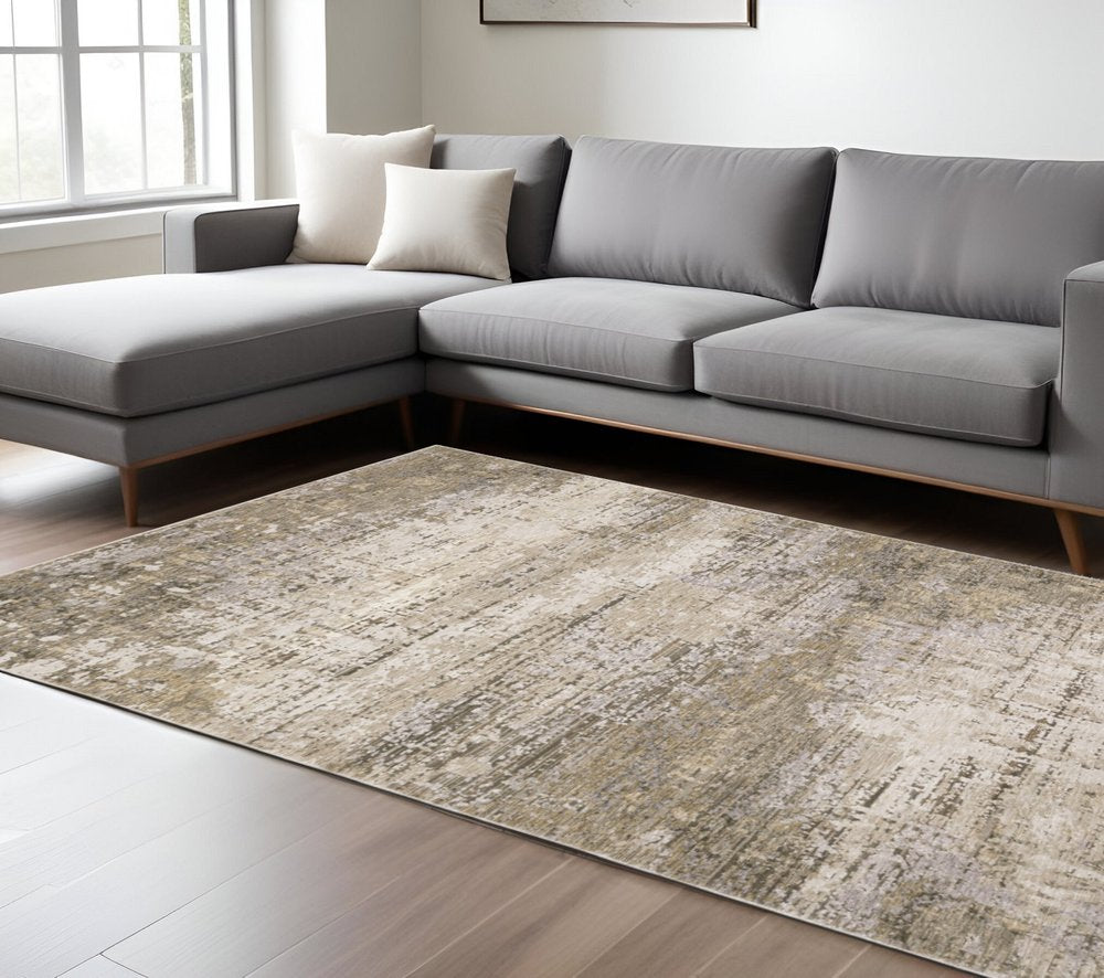 10' X 13' Beige And Gray Abstract Distressed Area Rug