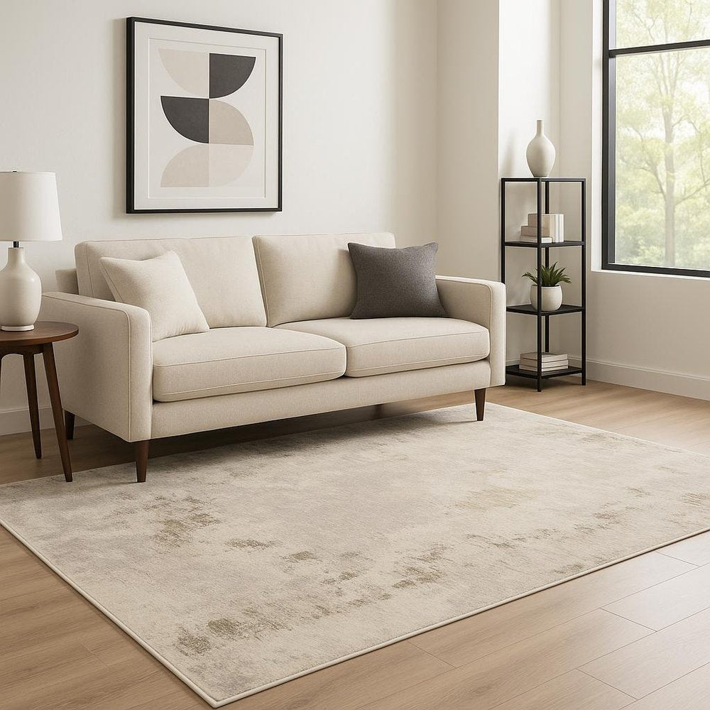 5' X 8' Beige Ivory Tan Grey And Brown Abstract Power Loom Stain Resistant Area Rug