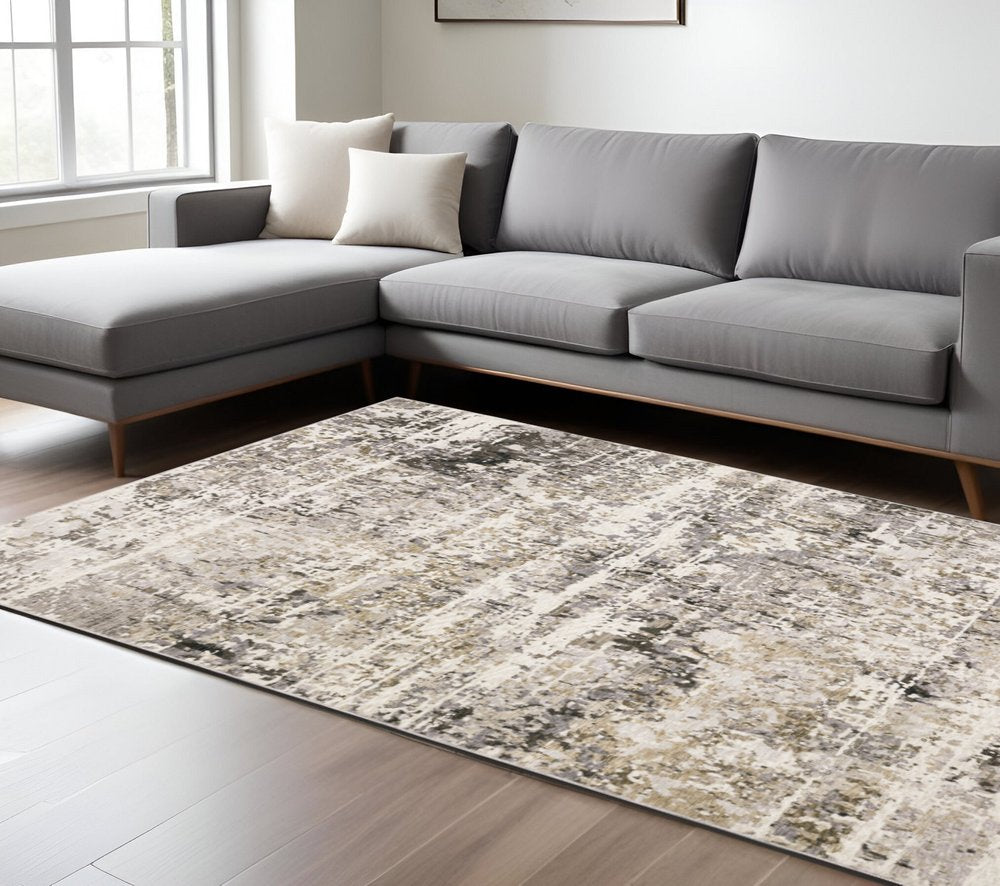 7' X 10' Gray And Beige Abstract Distressed Area Rug