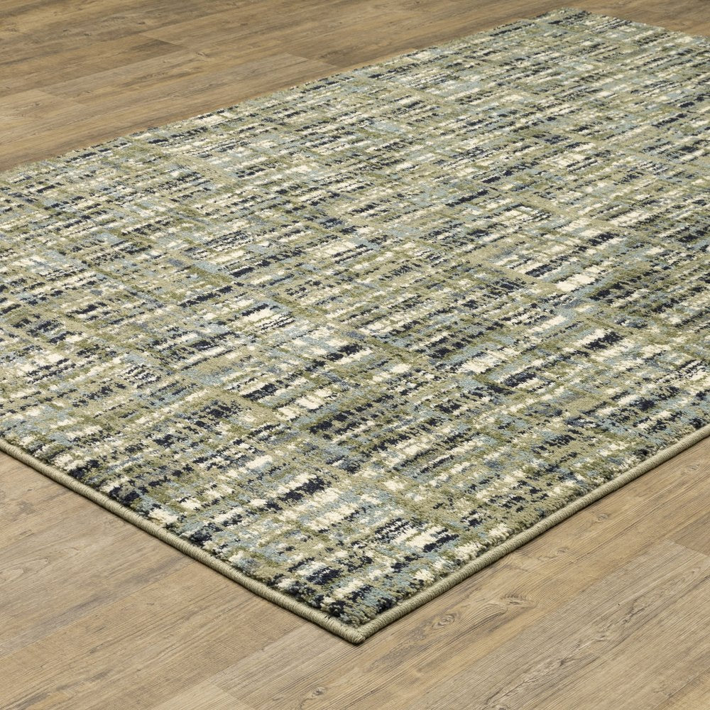 10' X 13' Green Blue Ivory Beige And Light Blue Abstract Power Loom Stain Resistant Area Rug