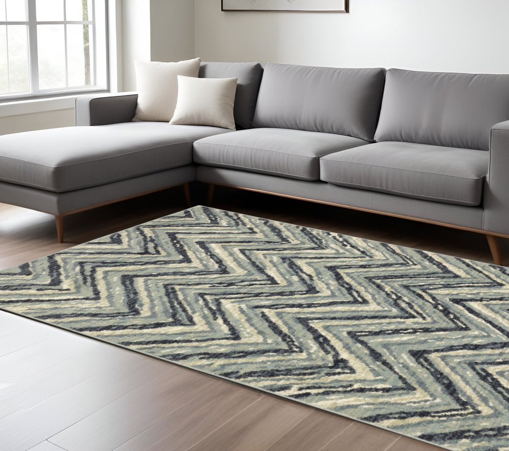 10' X 13' Blue And Ivory Geometric Area Rug
