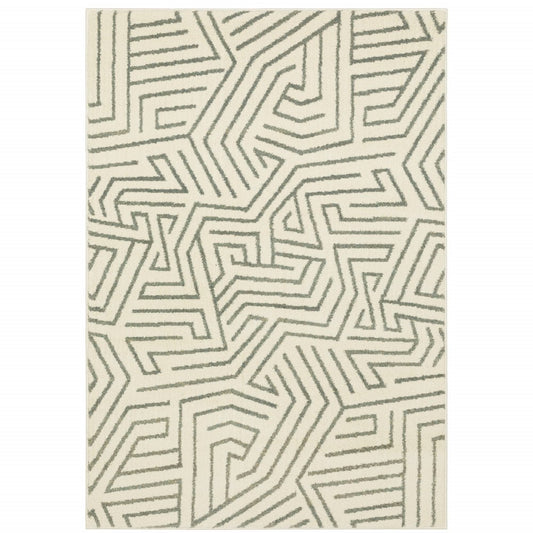 10' X 13' Gray And Ivory Geometric Power Loom Area Rug