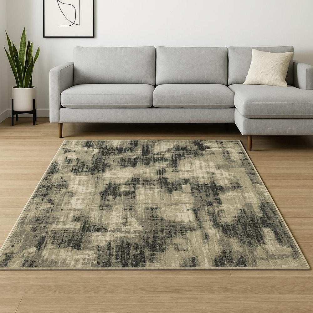 10' X 13' Grey Beige Charcoal And Blue Abstract Power Loom Stain Resistant Area Rug