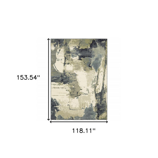 10' X 13' Blue Green And Ivory Abstract Area Rug