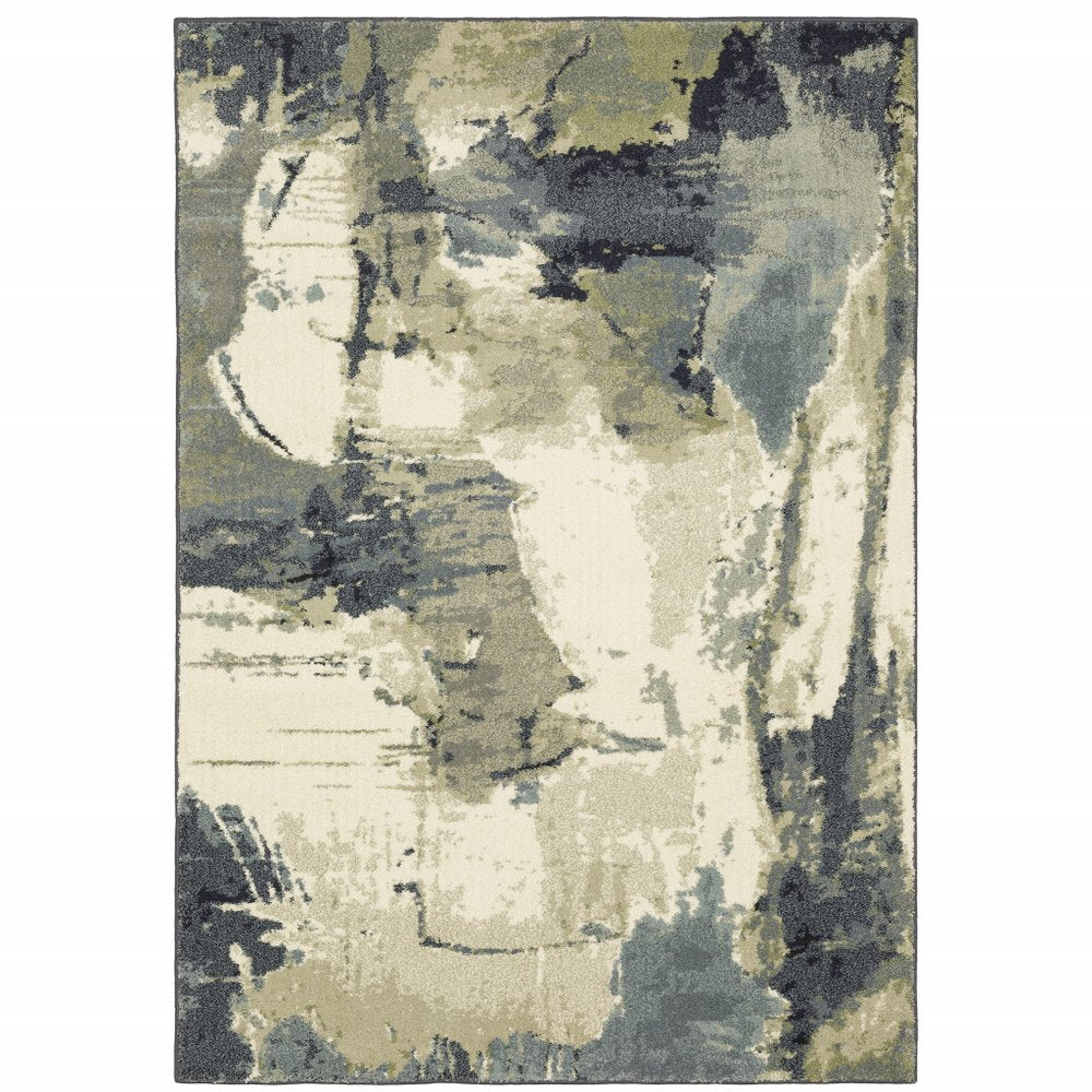 10' X 13' Blue Green And Ivory Abstract Area Rug