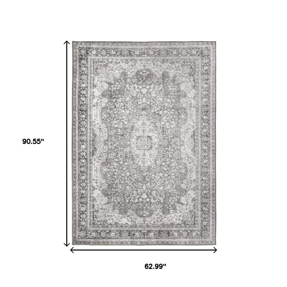 5' X 8' Grey Oriental Power Loom Stain Resistant Area Rug