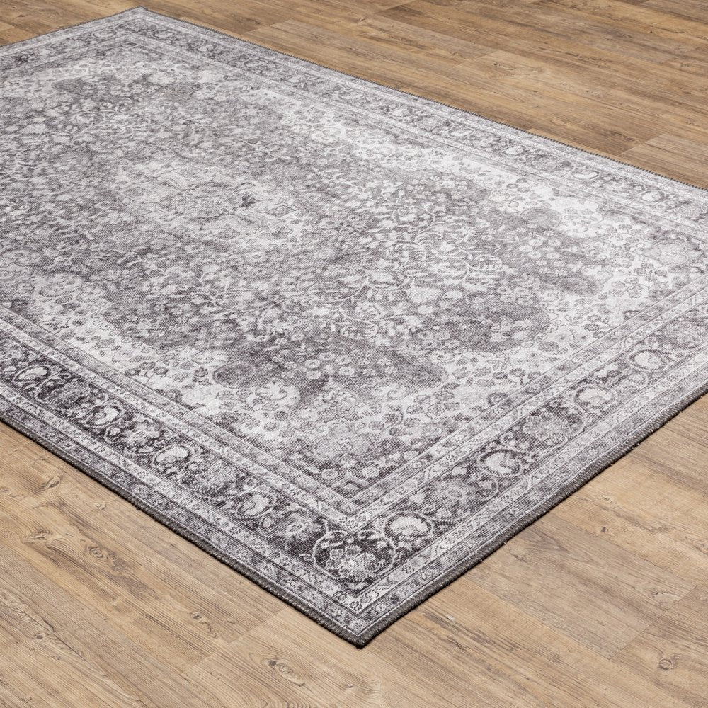 5' X 8' Grey Oriental Power Loom Stain Resistant Area Rug