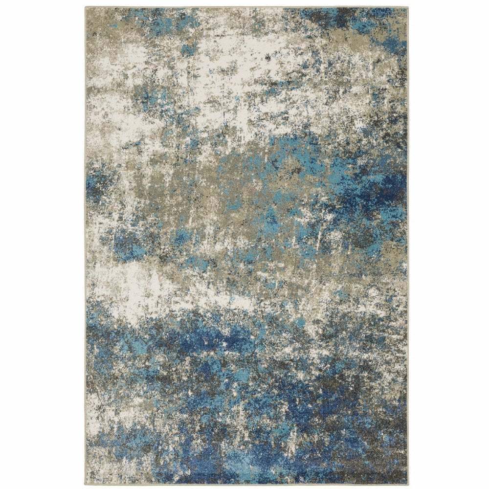 7' X 9' Blue And Beige Abstract Area Rug