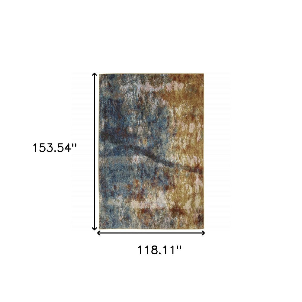 10' X 13' Blue And Gold Abstract Area Rug