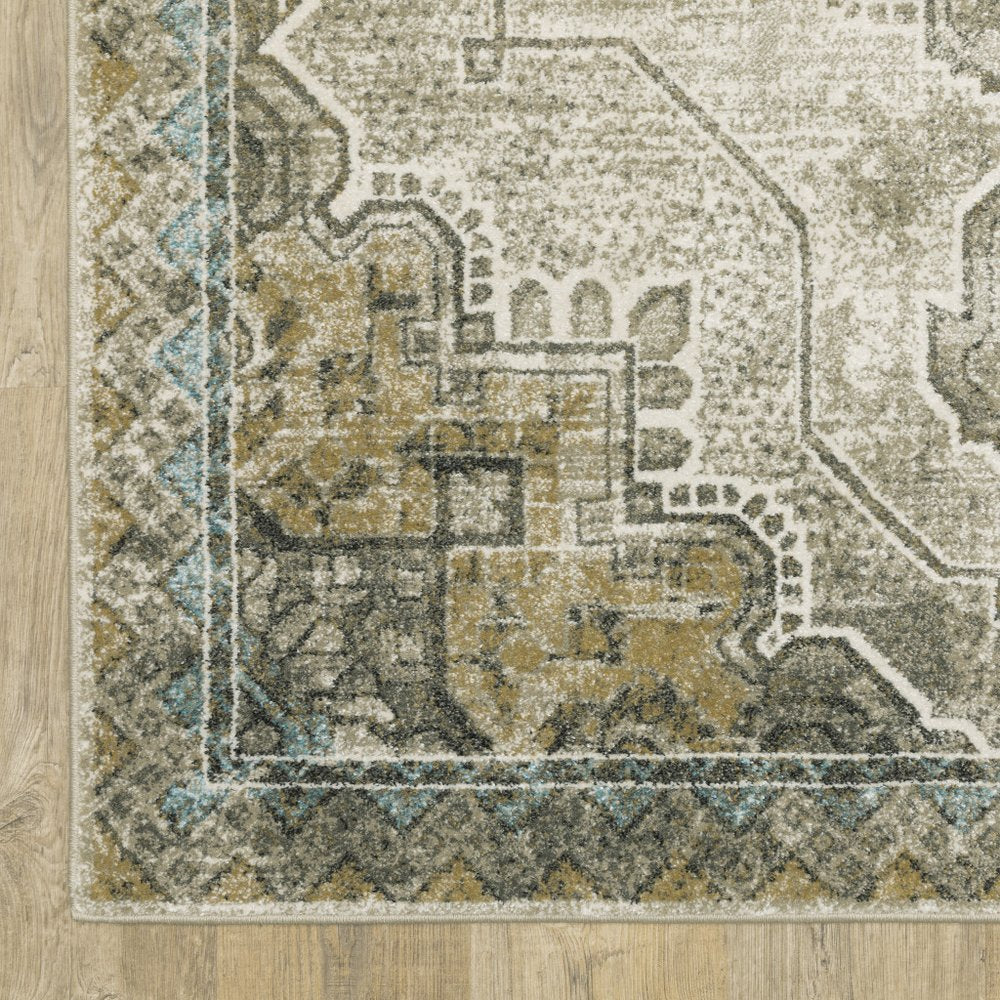 7' X 9' Blue And Gray Oriental Area Rug