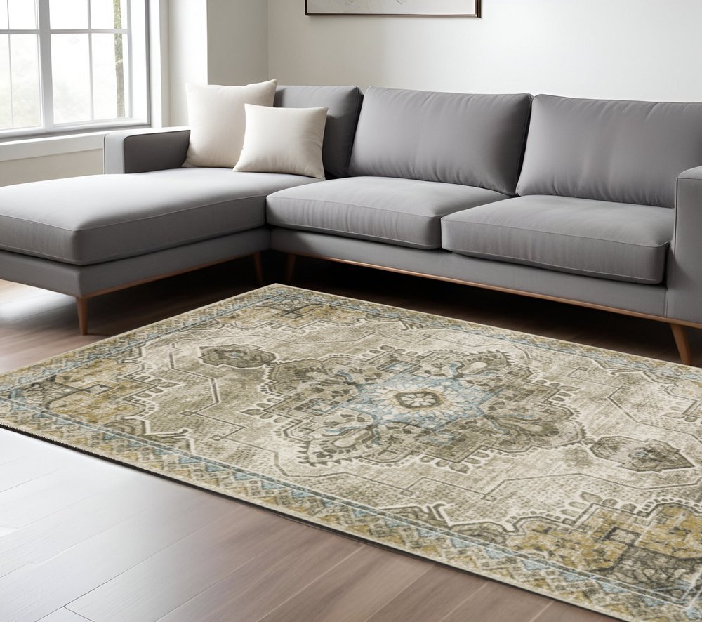 8' X 10' Gray And Blue Oriental Area Rug