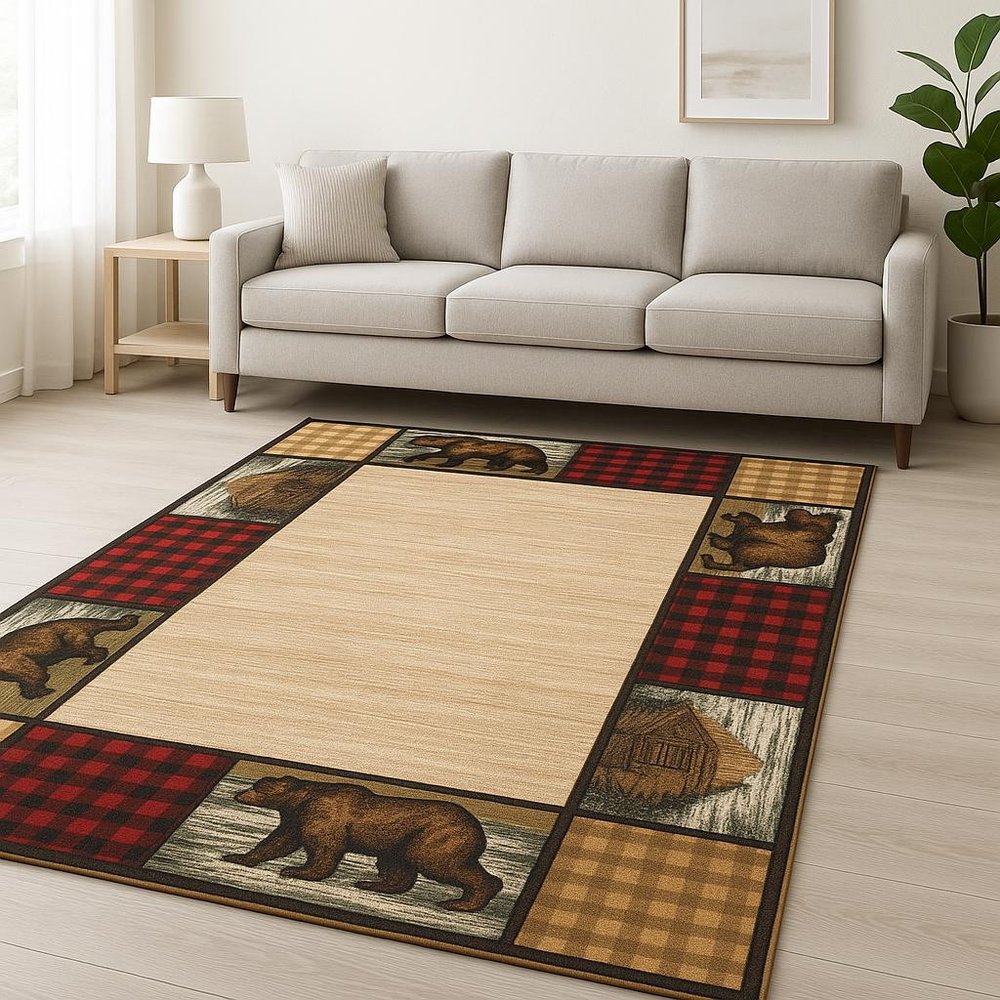 7' X 9' Ivory And Black Southwestern Area Rug
