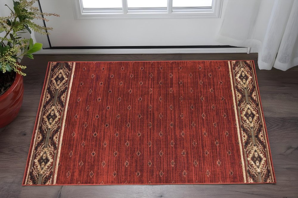 2' X 3' Berry Gold And Ivory Southwestern Power Loom Stain Resistant Area Rug