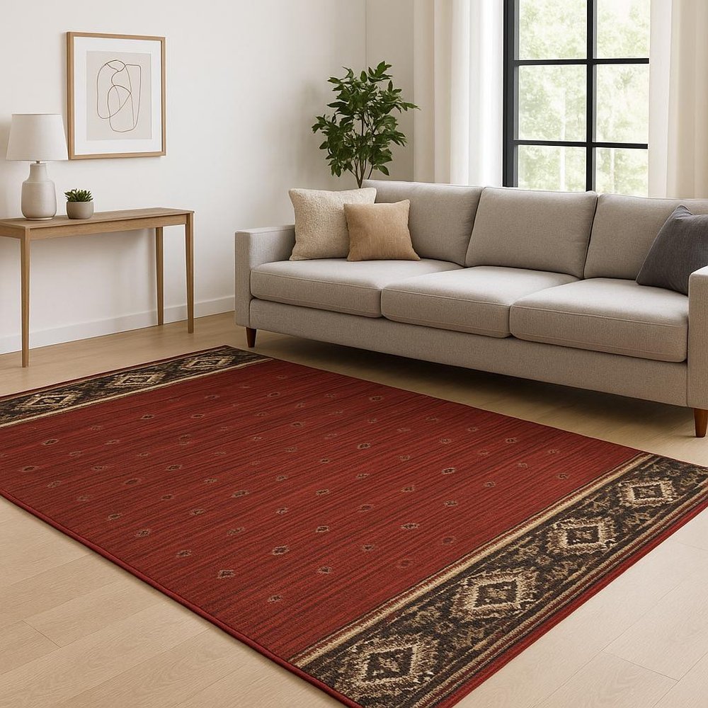 10' X 13' Berry Gold And Ivory Southwestern Power Loom Stain Resistant Area Rug