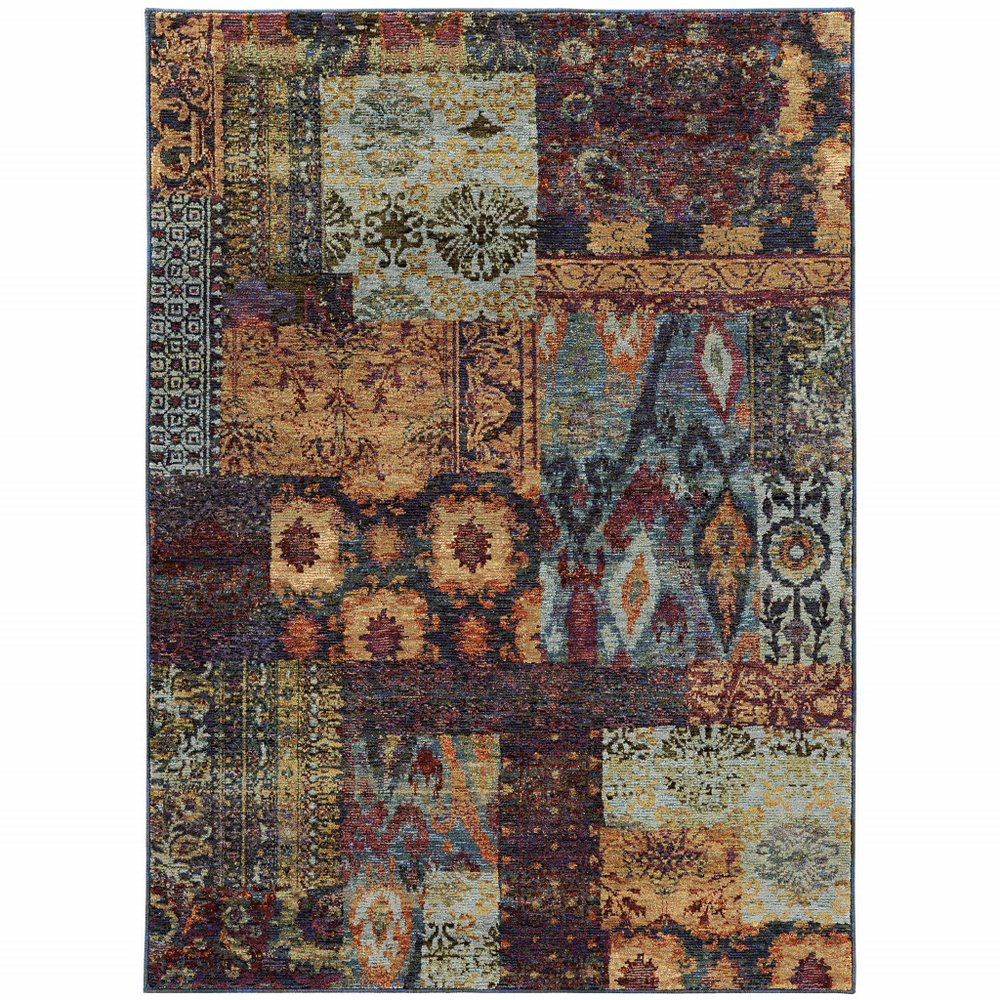 5' X 7' Blue and Gold Abstract Power Loom Area Rug