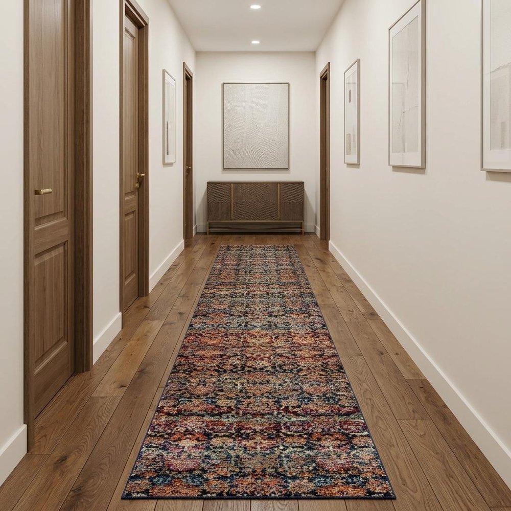 12' Black Blue And Tan Ombre Runner Rug