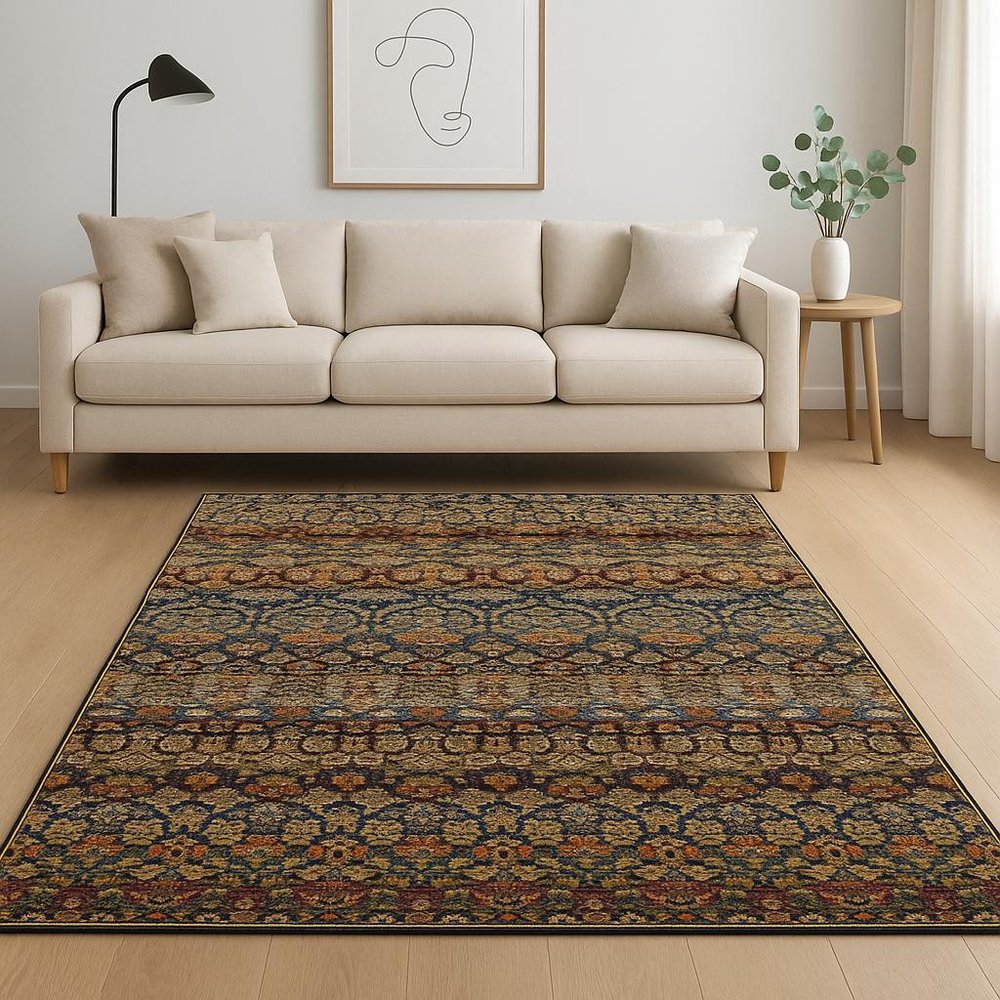 7' X 10' Blue and Ivory Abstract Power Loom Area Rug