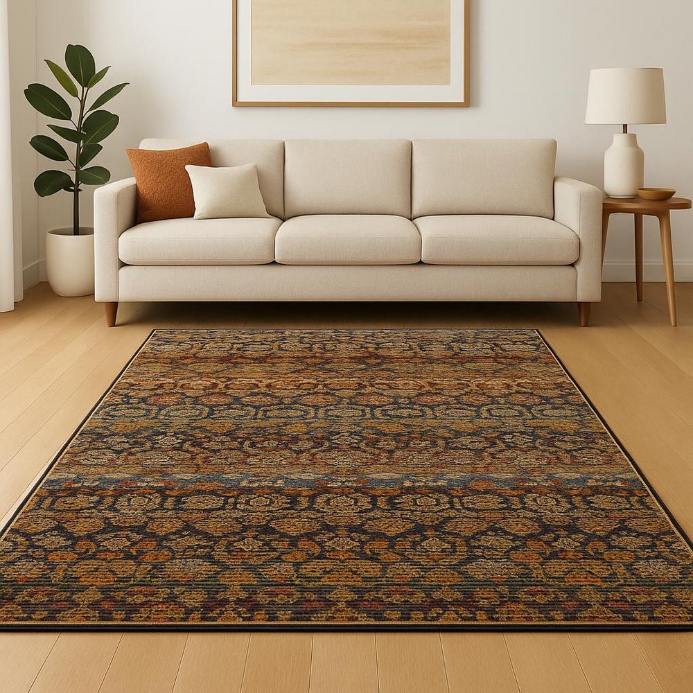 8' X 11' Blue and Ivory Abstract Power Loom Area Rug