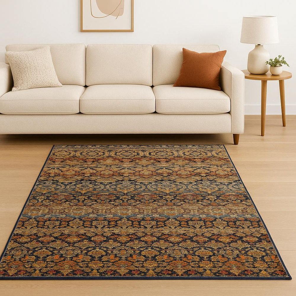 9' X 12' Blue and Ivory Abstract Power Loom Area Rug