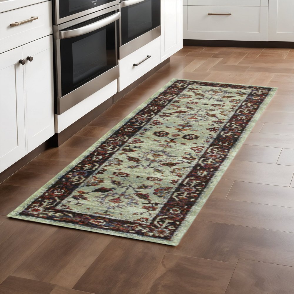 8' Red And Ivory Oriental Runner Rug