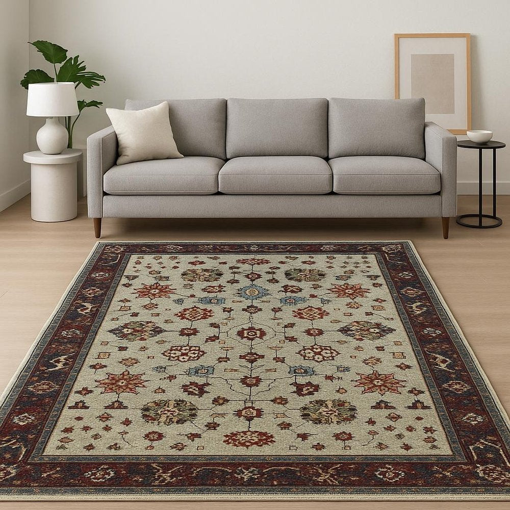 9' X 12' Red and Ivory Oriental Power Loom Area Rug