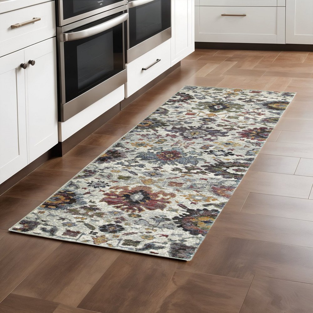 8' Purple And Gray Oriental Runner Rug