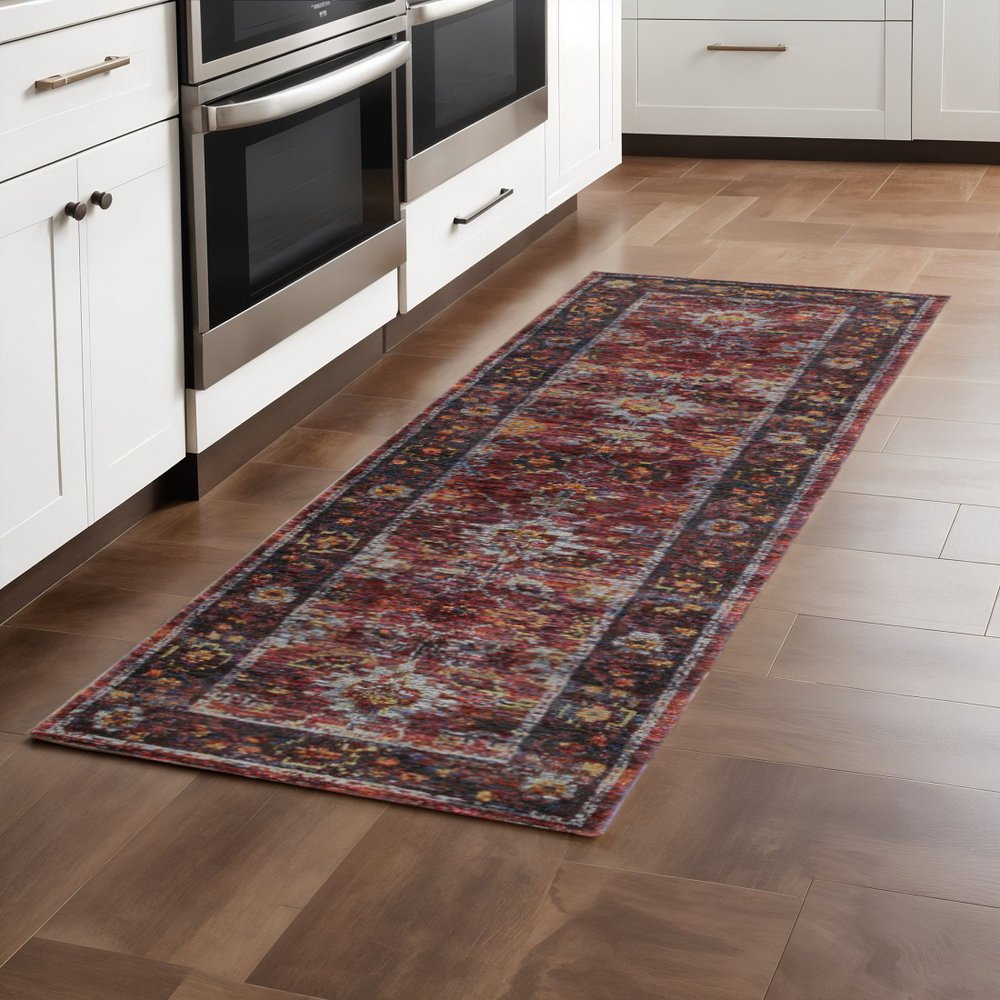 8' Red And Purple Oriental Runner Rug