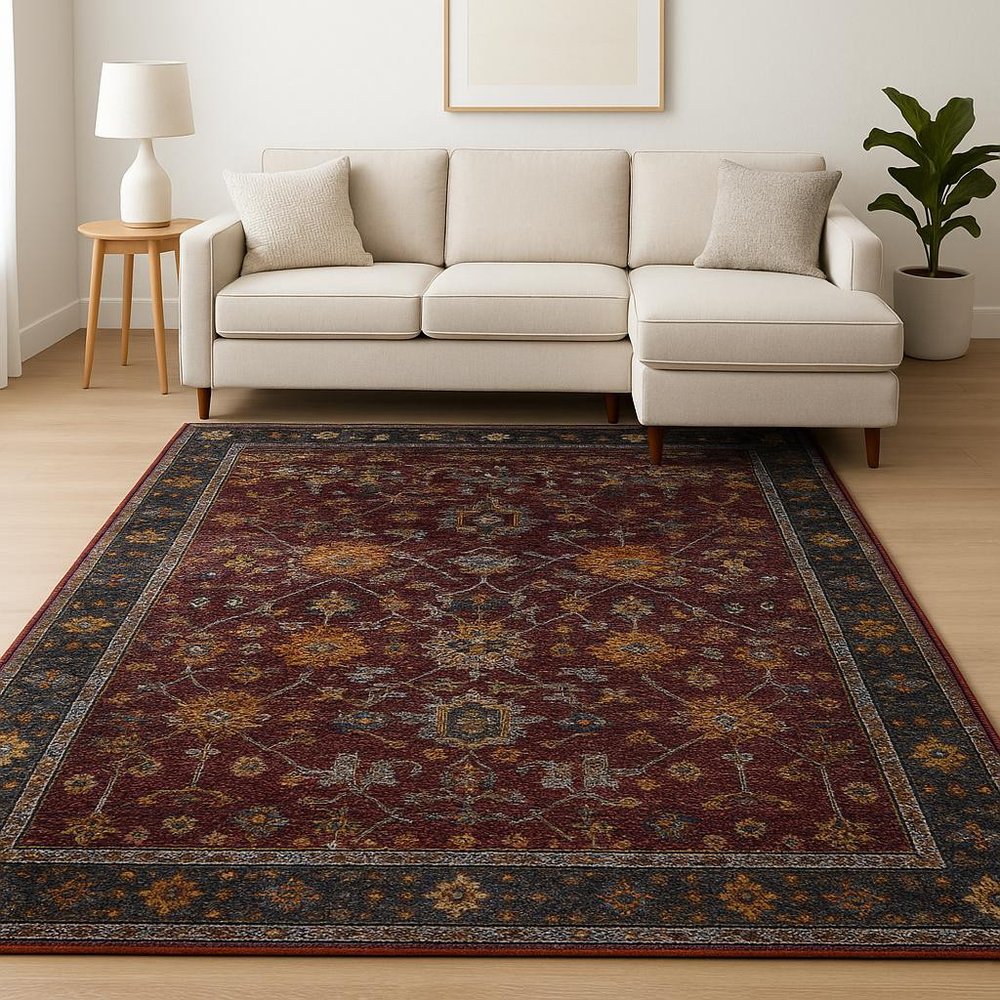 7' X 10' Red Purple Oriental Power Loom Area Rug