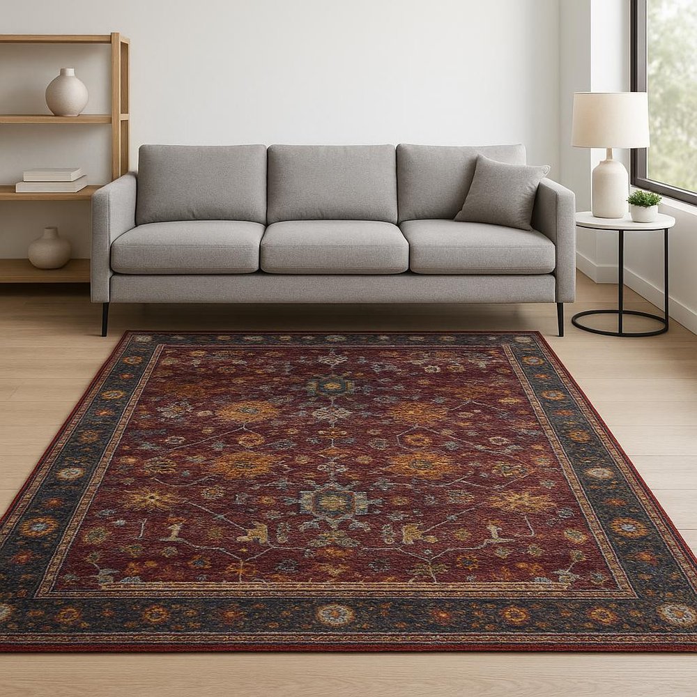 9' X 12' Red Purple Oriental Power Loom Area Rug