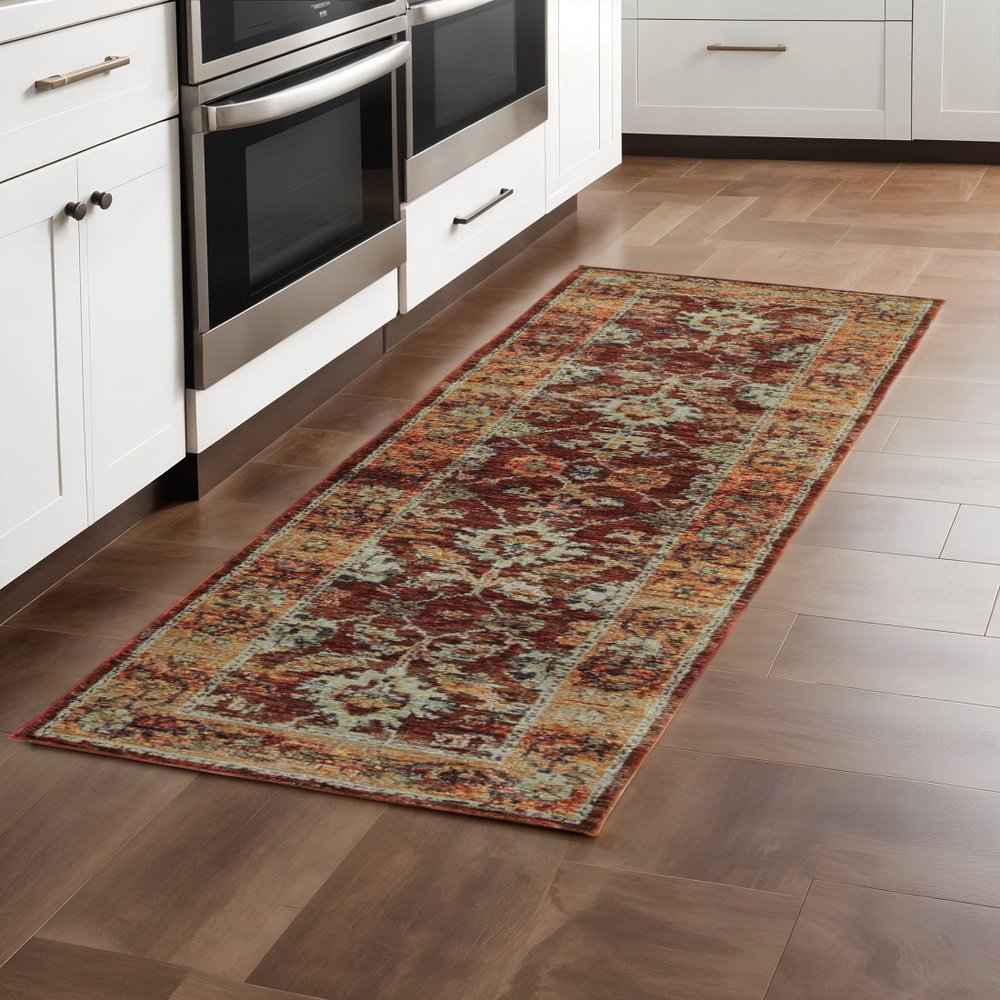 8' Red And Gold Oriental Runner Rug