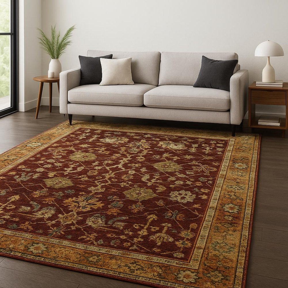 5' X 7' Red and Gold Oriental Power Loom Area Rug