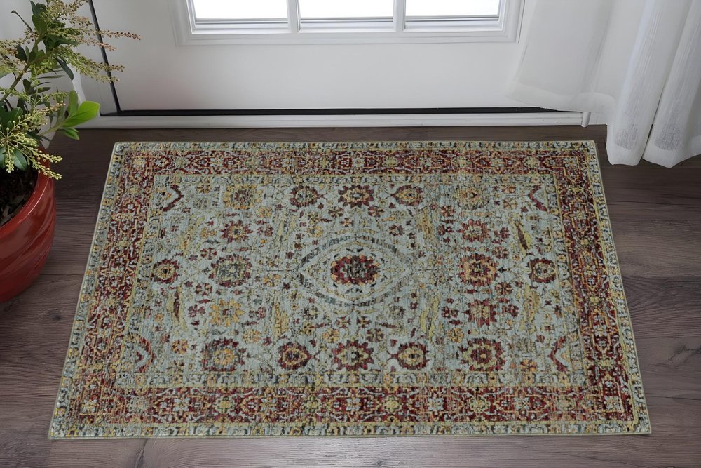 3' X 5' Blue and Green Oriental Power Loom Area Rug