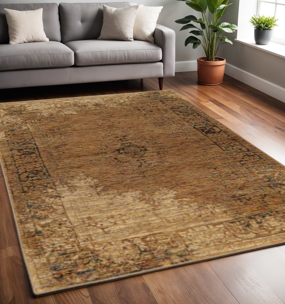 5' X 7' Brown Oriental Power Loom Area Rug