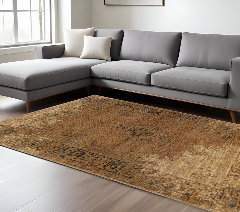 7' X 10' Brown Oriental Power Loom Area Rug