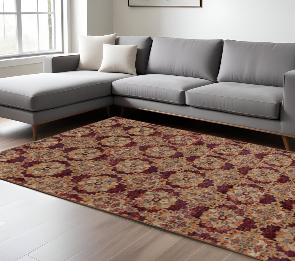 8' X 11' Red and Gold Oriental Power Loom Area Rug