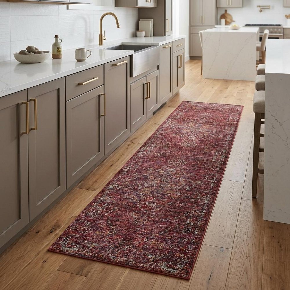 8' Red And Gold Oriental Runner Rug