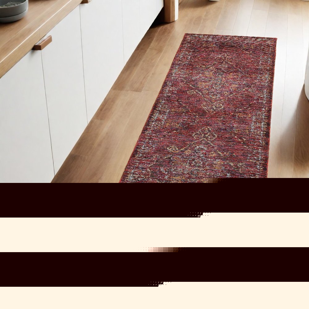 8' Red And Gold Oriental Runner Rug
