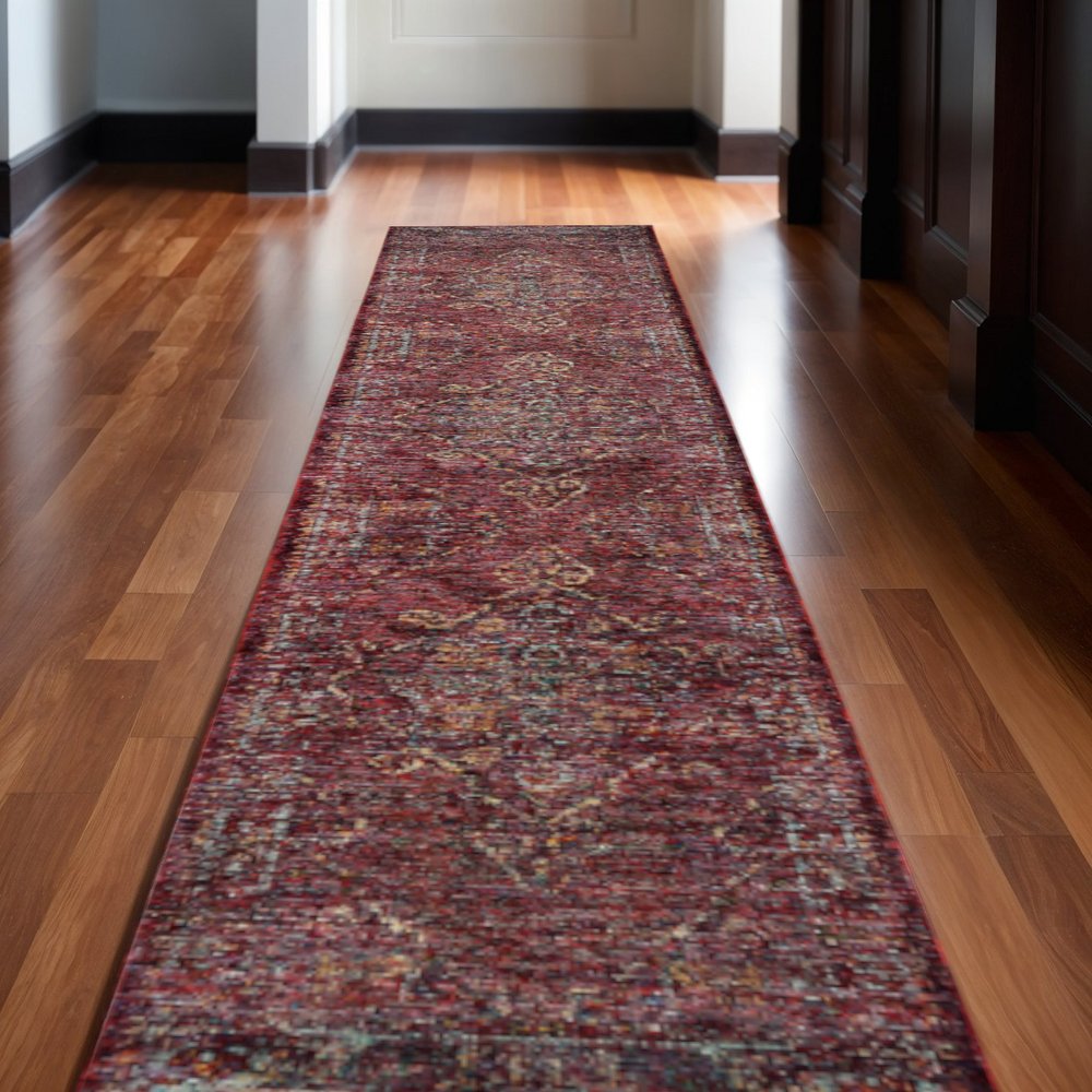 12' Red And Gold Oriental Runner Rug