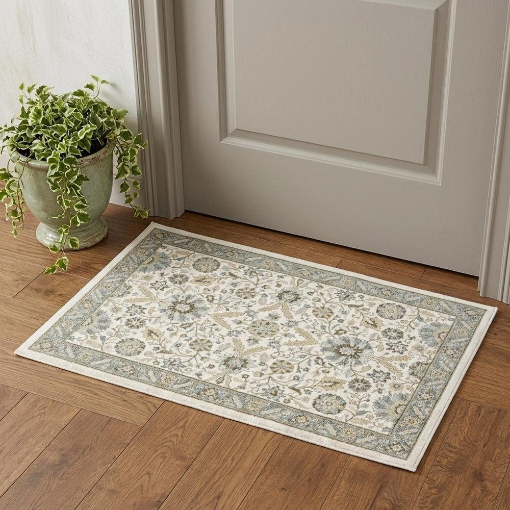 3' X 5' Stone And Ivory Oriental Area Rug
