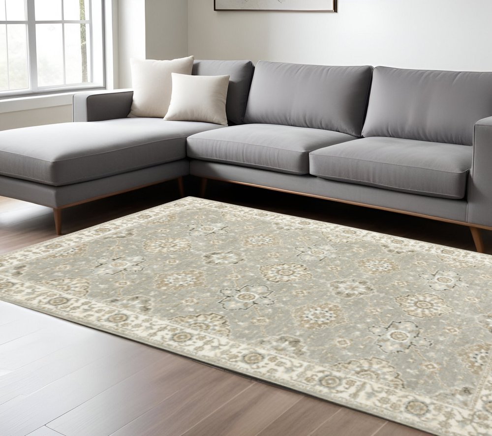 9' X 12' Gray and Ivory Oriental Power Loom Area Rug