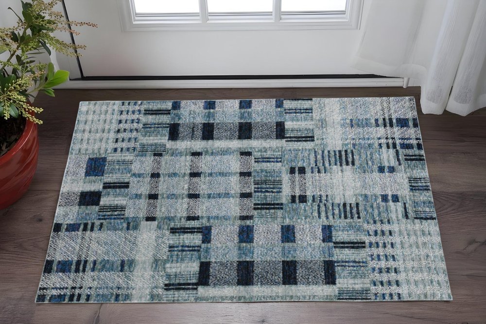 3' X 5' Blue Geometric Power Loom Area Rug