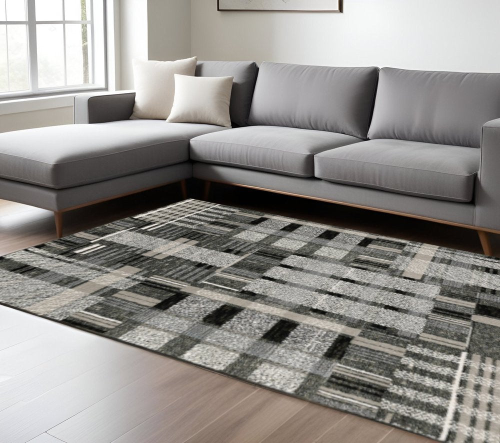 10' X 13' Gray and Black Geometric Power Loom Area Rug