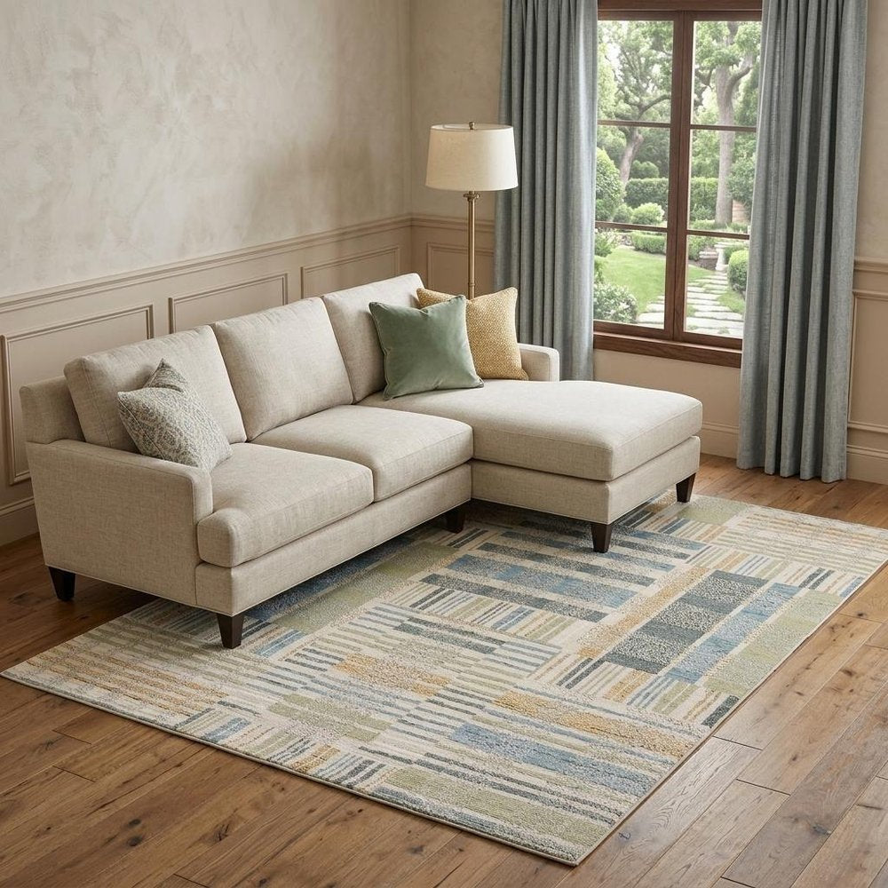 10' X 13' Blue And Green Geometric Area Rug