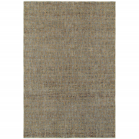 10' X 13' Blue And Gold Geometric Distressed Area Rug