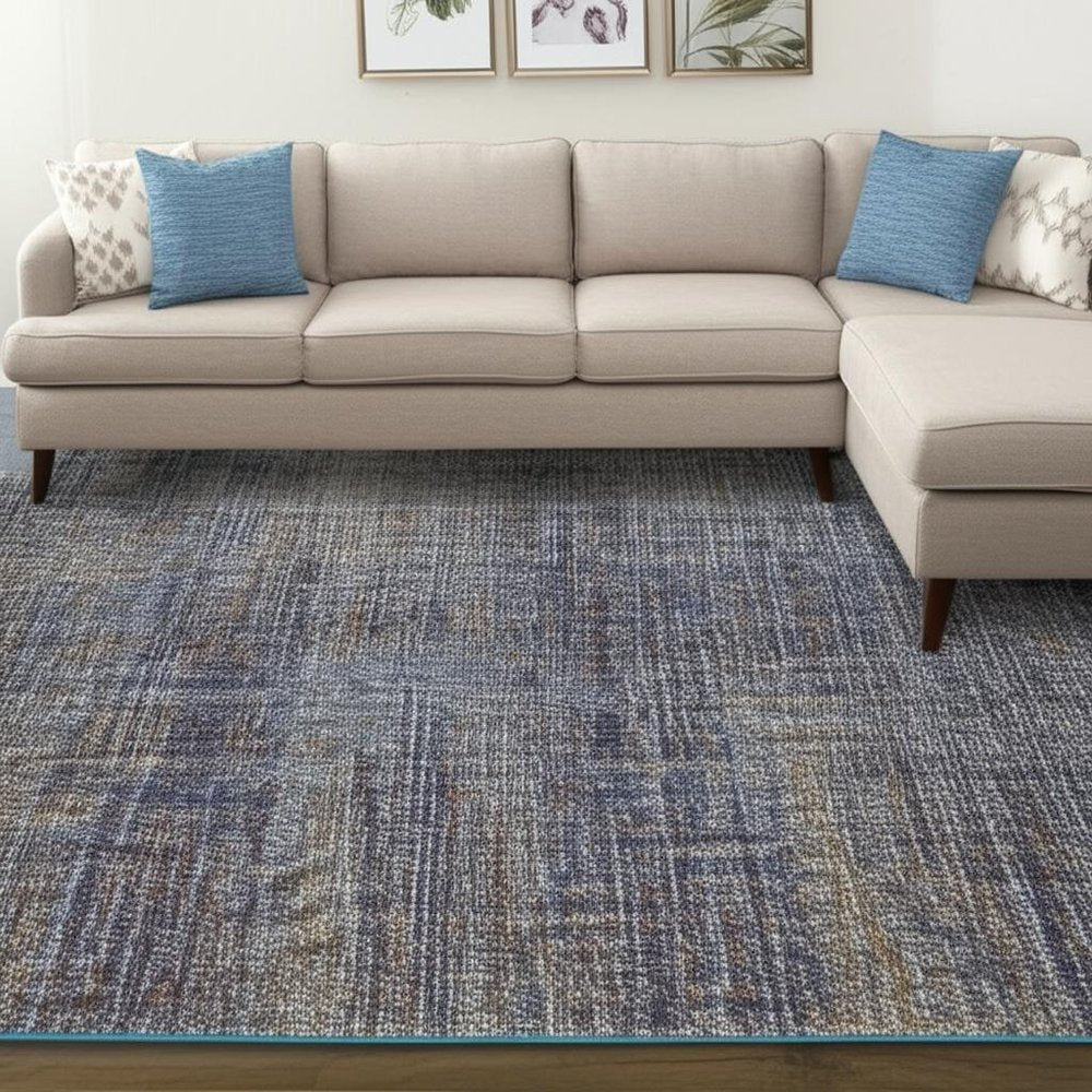 10' X 13' Blue and Ivory Power Loom Area Rug