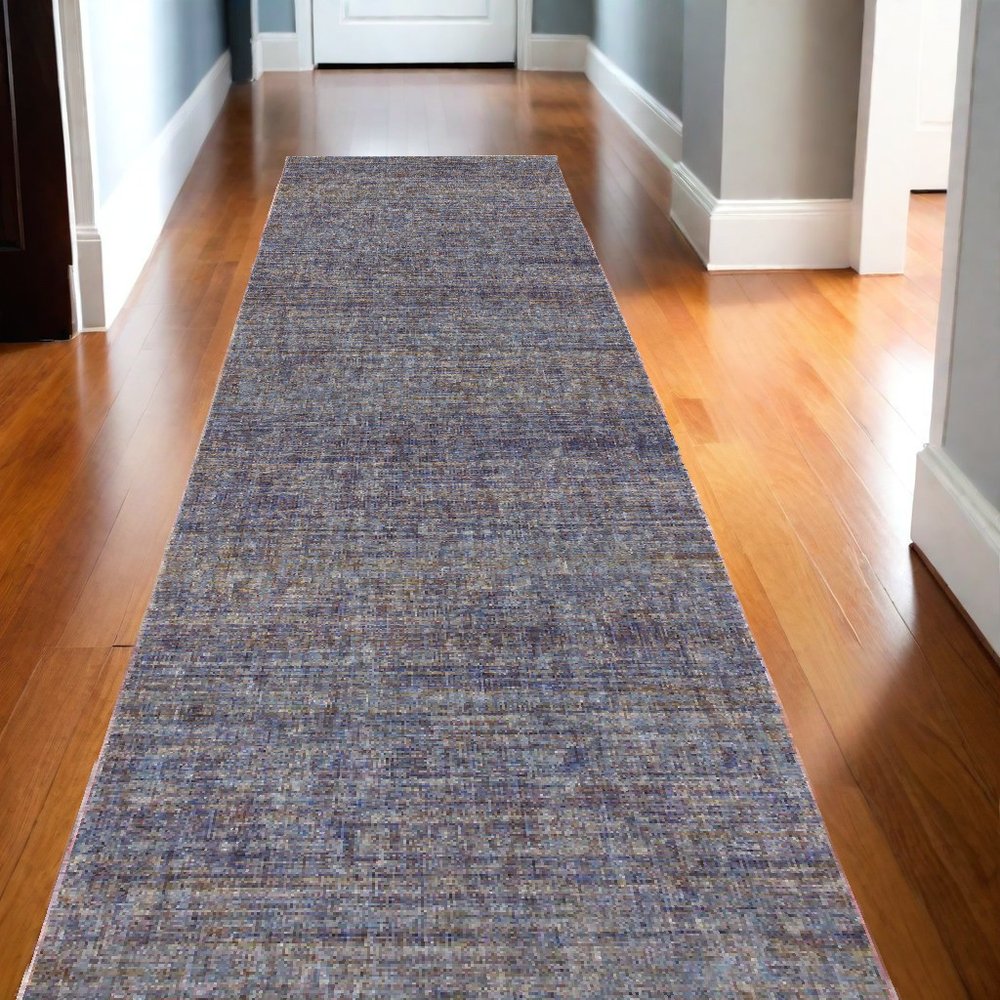 12' Purple And Gray Distressed Runner Rug